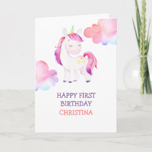 Gepersonaliseerde Eenhoorn Happy Birthday Girls Kaart