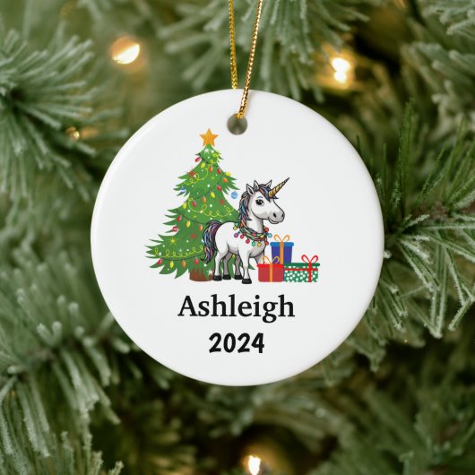 Gepersonaliseerde eenhoorn kerstversiering keramisch ornament (Boom)