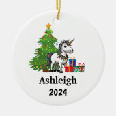Gepersonaliseerde eenhoorn kerstversiering keramisch ornament (Voorkant)