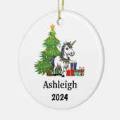 Gepersonaliseerde eenhoorn kerstversiering keramisch ornament (Links)