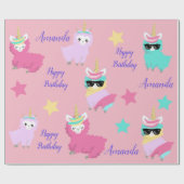 Gepersonaliseerde eenhoorn lama Gelukkige Verjaard Cadeaupapier (Vlak)