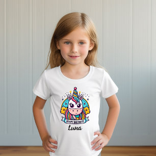 Gepersonaliseerde Eenhoorn Meisje Verjaardagsfeest T-shirt
