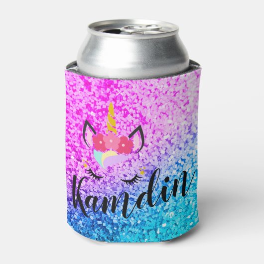 Gepersonaliseerde Eenhoorn Ombre Glitt Koozie kan  (Blikje Voorkant)