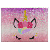 Gepersonaliseerde eenhoorn ombre glitter glas snij snijplank (Voorkant)