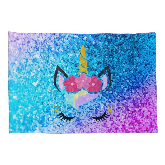 Gepersonaliseerde eenhoorn ombre glitter kussen Ho Kussensloop (Achterkant-Rechts)