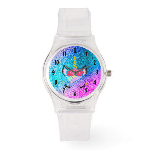 Gepersonaliseerde eenhoorn ombre glitter polshorlo horloge