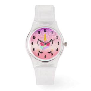 Gepersonaliseerde eenhoorn ombre glitter polshorlo horloge