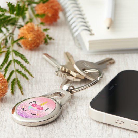 Gepersonaliseerde eenhoorn ombre glitter Sleutelha Sleutelhanger (Zijkant)