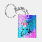 Gepersonaliseerde eenhoorn ombre glitter Sleutelha Sleutelhanger (Voorkant Links)
