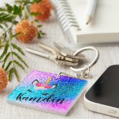 Gepersonaliseerde eenhoorn ombre glitter Sleutelha Sleutelhanger (Voorkant Rechts)