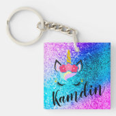 Gepersonaliseerde eenhoorn ombre glitter Sleutelha Sleutelhanger (Voorkant)