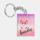 Gepersonaliseerde eenhoorn ombre glitter Sleutelha Sleutelhanger (Voorkant Links)