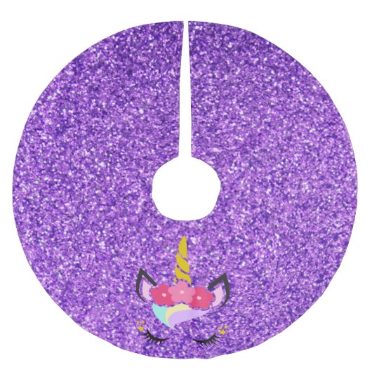 Gepersonaliseerde eenhoorn Paarse glitter boomrok Kerstboom Rok (Voorkant)