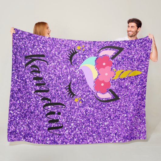 Gepersonaliseerde Eenhoorn Paarse Glitter Fleece G (In situ)