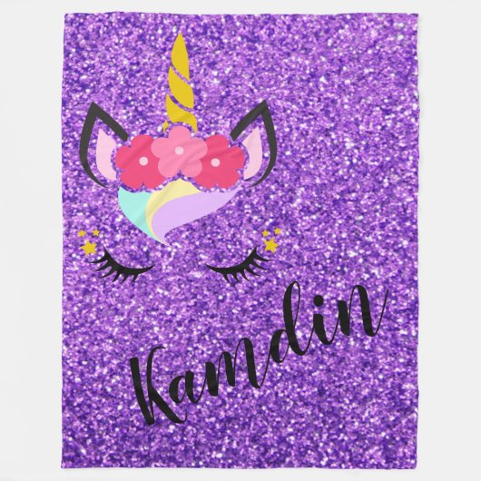 Gepersonaliseerde Eenhoorn Paarse Glitter Fleece G (Voorkant)