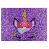 Gepersonaliseerde eenhoorn Paarse glitter glas sni Snijplank (Voorkant)