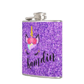 Gepersonaliseerde eenhoorn Paarse glitter kolf Heupfles (Links)