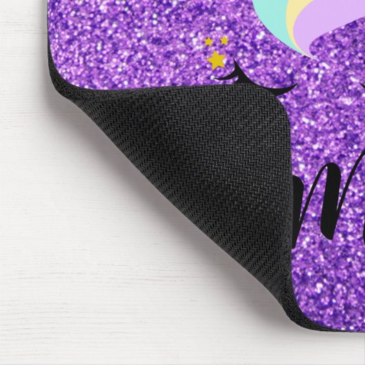 Gepersonaliseerde eenhoorn Paarse glitter Muismat (Hoek)