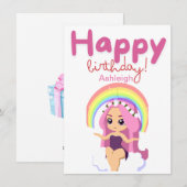 Gepersonaliseerde Eenhoorn Prinses Verjaardag Kaar Feestdagenkaart (Voorkant / Achterkant)