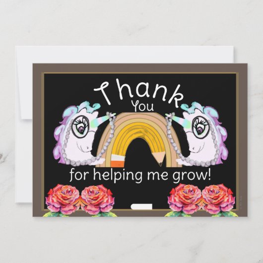Gepersonaliseerde eenhoorn regenboog leraar dank u bedankkaart (Voorkant)