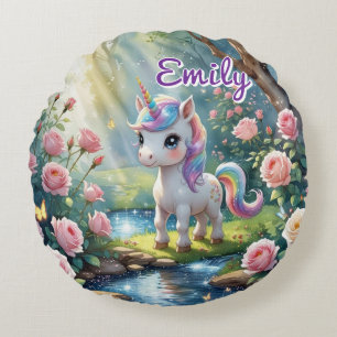 Gepersonaliseerde Eenhoorn Ronde Kussen – Roos Bos