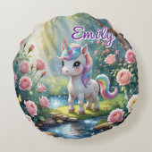 Gepersonaliseerde Eenhoorn Ronde Kussen – Roos Bos (Achterkant)