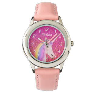 Gepersonaliseerde Eenhoorn Roze Glitter Sparkle Ki Horloge