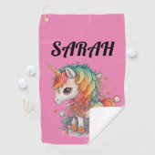 GEPERSONALISEERDE EENHOORN ROZE GOLFHANDDOEK VOOR  (Insitu)