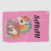 GEPERSONALISEERDE EENHOORN ROZE GOLFHANDDOEK VOOR  (Horizontaal)