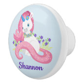 Gepersonaliseerde  Eenhoorn Roze Paarse Kinderkame Keramische Knop (Rechts)