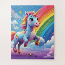 Gepersonaliseerde eenhoorn springen in regenboog legpuzzel