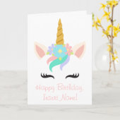 Gepersonaliseerde Eenhoorn Verjaardag Kaart (Gele Bloem)