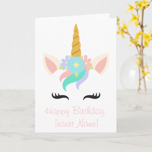 Gepersonaliseerde Eenhoorn Verjaardag Kaart (Gele Bloem)