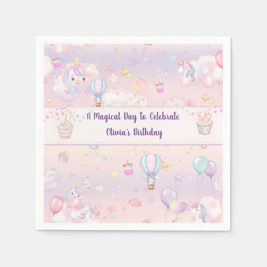 Gepersonaliseerde Eenhoorn Verjaardag Servetten Se (Voorkant)