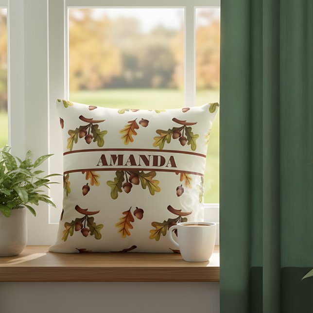 Gepersonaliseerde Eenvoudige Boerderij Fall Blader Kussen (Fall decor pillow soft and stylish. Seasonal cute tone. )
