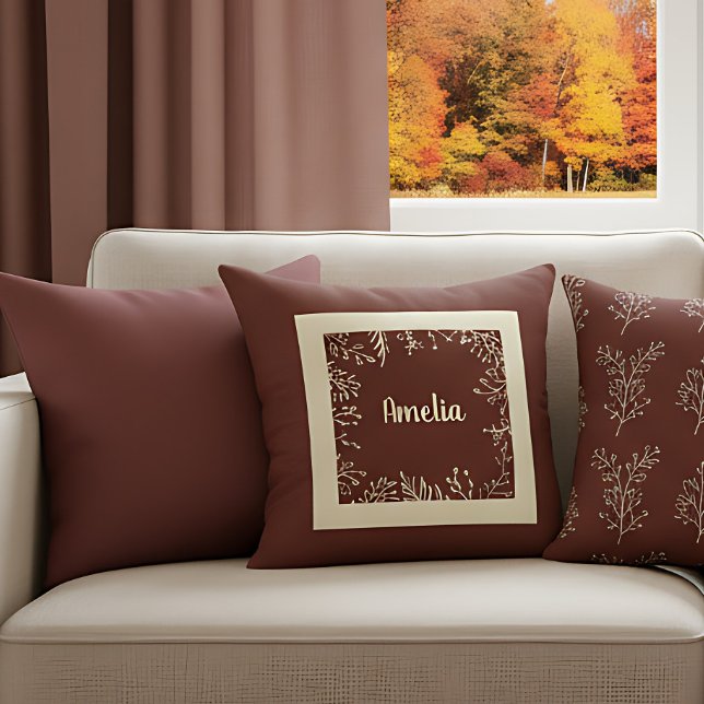 Gepersonaliseerde Eenvoudige Boerderij Fall Blader Kussen (Cozy autumn pillow for warm nights. Rustic fall farmhouse style.)