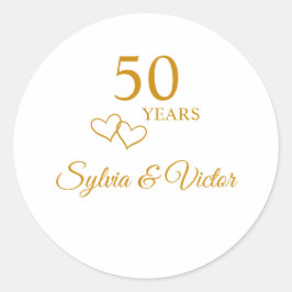 Gepersonaliseerde Eenvoudige Hart Gouden 50ste Jub Ronde Sticker