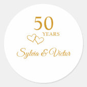 Gepersonaliseerde Eenvoudige Hart Gouden 50ste Jub Ronde Sticker (Voorkant)