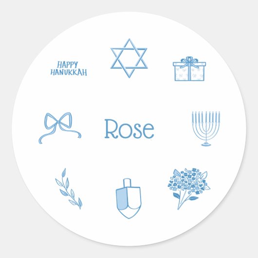 Gepersonaliseerde Eenvoudige Lichtblauwe Chanoeka  Ronde Sticker (Voorkant)