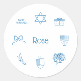 Gepersonaliseerde Eenvoudige Lichtblauwe Chanoeka  Ronde Sticker