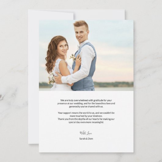 Gepersonaliseerde eenvoudige moderne bruiloft 2 fo bedankkaart (Achterkant)