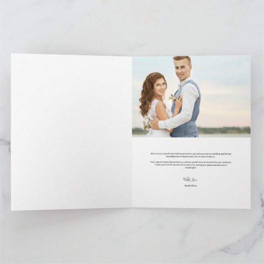 Gepersonaliseerde eenvoudige moderne bruiloft 2 fo bedankkaart (Binnen)
