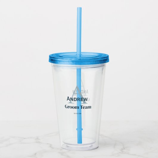 Gepersonaliseerde Eenvoudige Monogram Bruidegom Te Acryl Drinkbeker (Voorkant)