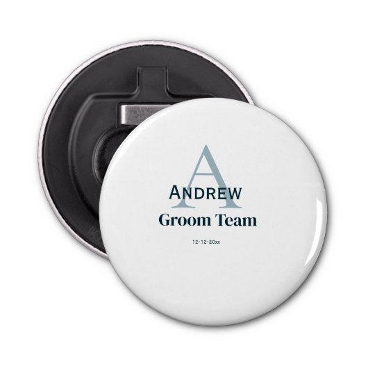 Gepersonaliseerde Eenvoudige Monogram Bruidegom Te Button Flesopener (Voorkant)