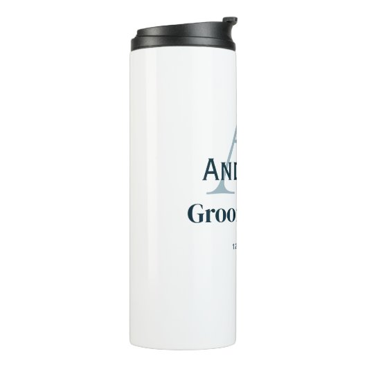 Gepersonaliseerde Eenvoudige Monogram Bruidegom Te Thermosbeker (Gedraaid links)