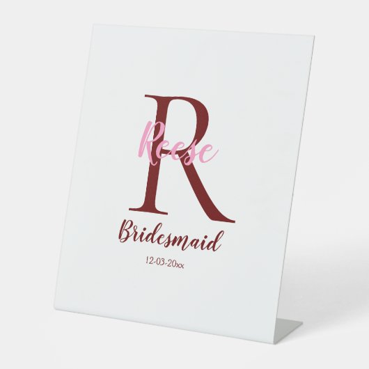 gepersonaliseerde eenvoudige monogram naam bridesm reclamebord met voetstuk (Voorkant)