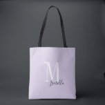 Gepersonaliseerde eenvoudige naam en monogram paar tote bag<br><div class="desc">Elegant Modern Gepersonaliseerd monogram en naam canvas tassen in zwart,  wit en lavendel paarse kleur,  eenvoudig en stijlvol. grote gepersonaliseerde bruids partij geschenken op huwelijksfeest,  vrijgezellenfeest of vrijgezellenfeest. Pas de achtergrondkleur aan met uw keuze.</div>
