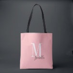 Gepersonaliseerde eenvoudige naam en monogram roze tote bag<br><div class="desc">Elegant Modern Gepersonaliseerd monogram en naam canvas tassen in zwart,  wit en roze kleur,  eenvoudig en stijlvol. grote gepersonaliseerde bruids partij geschenken op huwelijksfeest,  vrijgezellenfeest of vrijgezellenfeest. Pas de achtergrondkleur aan met uw keuze.</div>