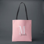 Gepersonaliseerde eenvoudige naam en monogram roze tote bag<br><div class="desc">Elegant Modern Gepersonaliseerd monogram en naam canvas tassen in zwart,  wit en roze kleur,  eenvoudig en stijlvol. grote gepersonaliseerde bruids partij geschenken op huwelijksfeest,  vrijgezellenfeest of vrijgezellenfeest. Pas de achtergrondkleur aan met uw keuze.</div>