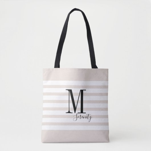 Gepersonaliseerde eenvoudige naam en monogram stra tote bag (Voorkant)